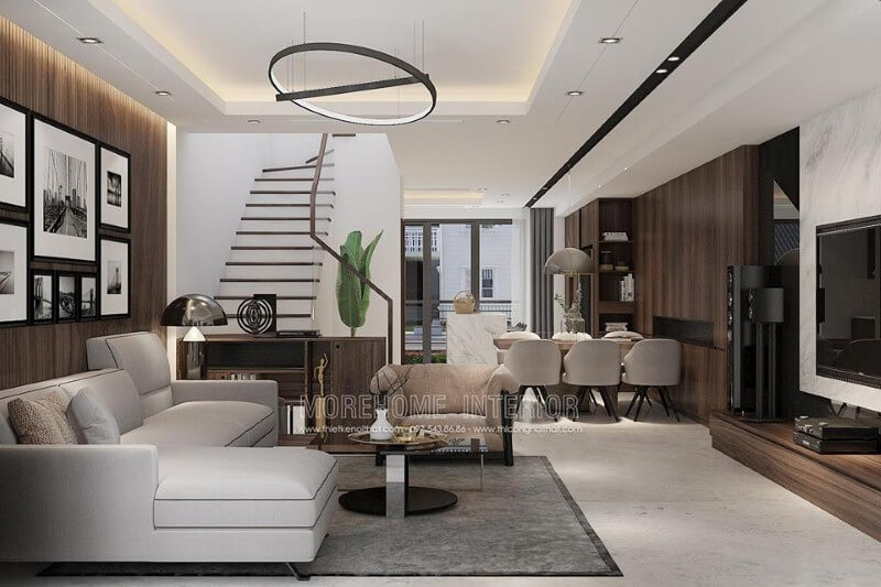 Bố trí phòng khách liền phòng bếp, phòng ăn phong cách hiện đại đã trở thành xu hướng ấn tượng nhất hiện nay. Thiết kế nội thất biệt thự