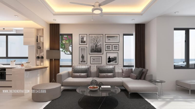 Tranh canvas treo tường 6 ảnh đen trắng tạo nét độc đáo cho phòng khách hiện đại.