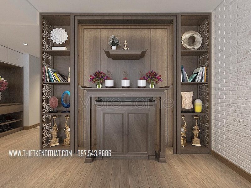 Khắc phục hạn chế về diện tích không gian căn phòng thì mẫu bàn thờđẹp này sẽ là lựa chọn hoàn hảo cho gia chủ