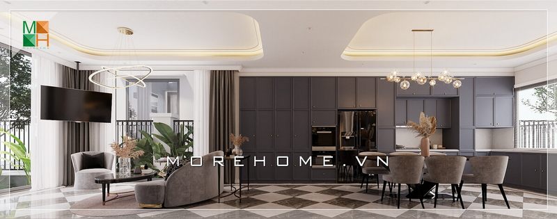 Toàn cảnh mẫu thiết kế phòng khách liền phòng ăn sang trọng, đẳng cấp cho biệt thự, nhà phố mang phong cách tân cổ điển