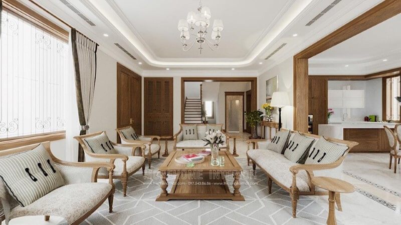 Mẫu bàn trà gỗ óc chó được chạm khắc tinh tế, tỏa ra đường vân và màu sắc của gỗ nổi bật.