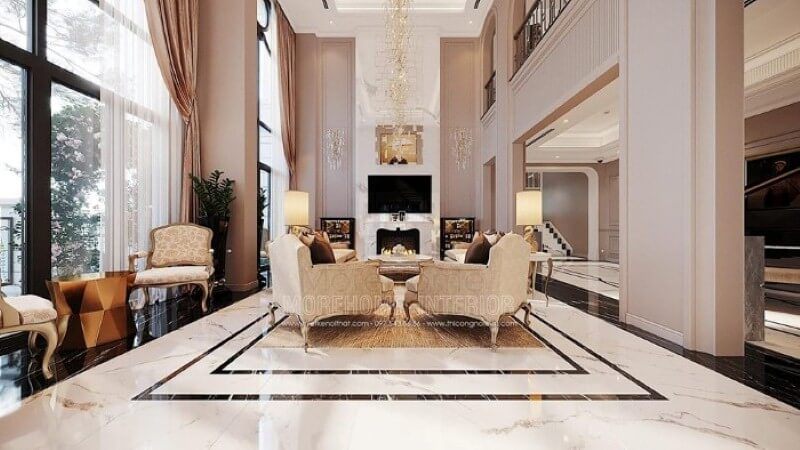 Vinhomes Imperia Hải Phòng được trang bị nội thất phòng khách độc đáo và sang trọng trên tầng biệt thự cao cấp.